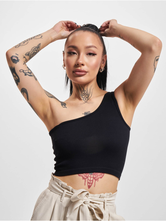 Only Tops sans manche Gwen Rib Asymmetric Crop noir